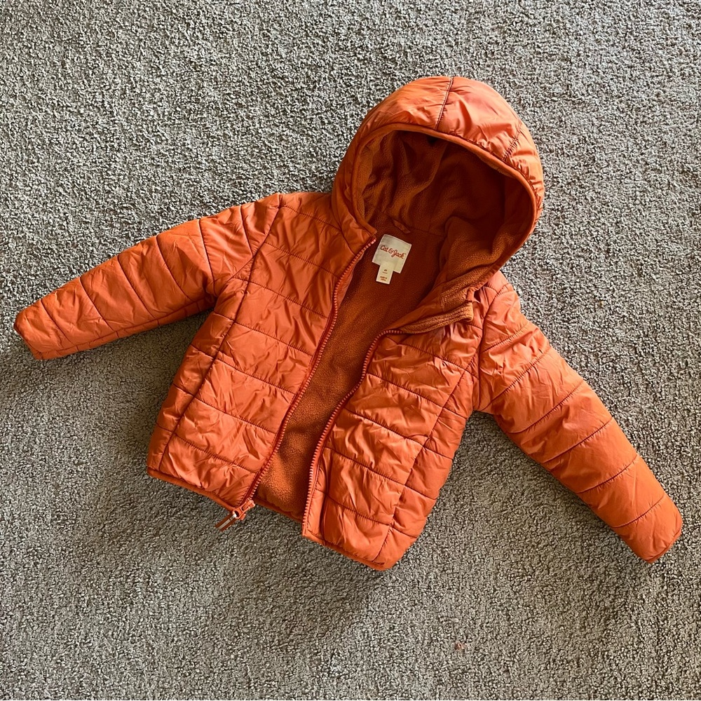 ⛄️ Cat & Jack Puffer Coat, 4T - Orange Unisex Winter Jacket, Toddler